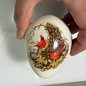 Vintage Ceramic Cardinal Bird Egg Figurine Cottagecore Rustic Farmhouse Decor